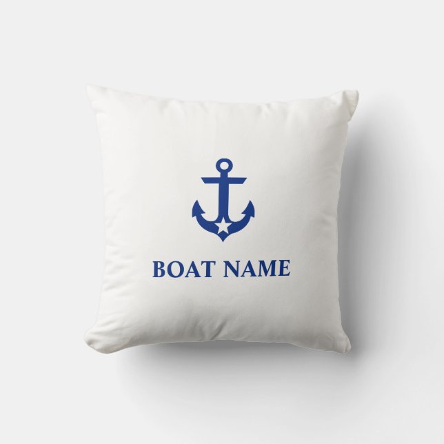 Coussin Nom du bateau nautique Ancre étoile blanche (Recto)