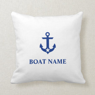 Coussin Nom du bateau nautique Ancre étoile blanche
