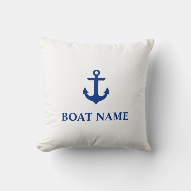 Coussin Nom du bateau nautique Ancre Jeu d'oreiller blanc (Recto)