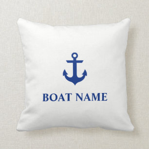 Coussin Nom du bateau nautique Ancre Jeu d'oreiller blanc