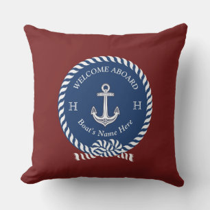 Coussin Nom du bateau nautique Ancre Maroon Rouge Marine B