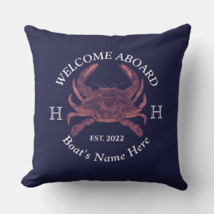 Coussin Nom du bateau nautique Crabe rouge Bienvenue Marin