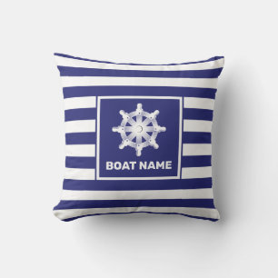 Coussin Nom du bateau nautique Marine Blue Stried Design