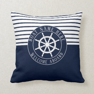 Coussin Nom du bateau Navire Blue Nautical Ship Helm Yacht