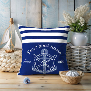 Coussin Nom du bateau sur mesure nautique Ancre Roue Marin