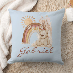 Coussin Nom du bébé customisé Ours de saumons arc-en-ciel