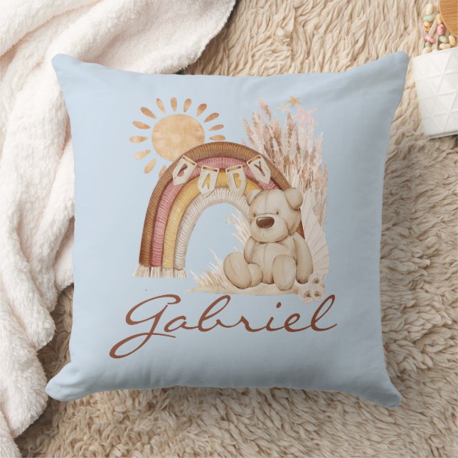 Coussin Nom du bébé customisé Ours de saumons arc-en-ciel  (Couverture)