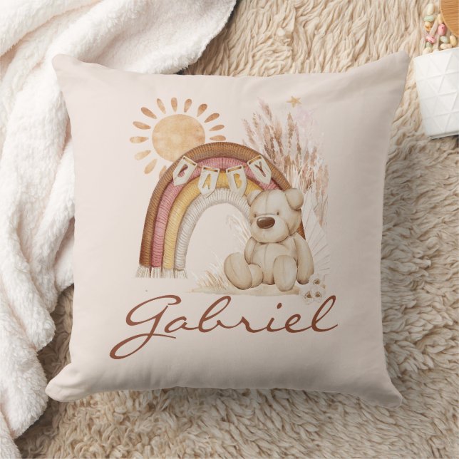 Coussin Nom du bébé customisé Ours de saumons arc-en-ciel  (Couverture)