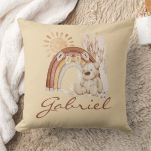 Coussin Nom du bébé customisé Ours de saumons arc-en-ciel 