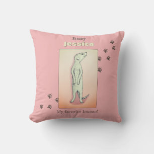 Coussin Nom du bébé Meerkat Peach Rose doux personnalisé