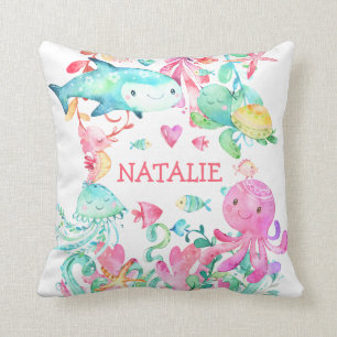 Coussin Nom du bébé personnalisé sous la mare de l'océan m