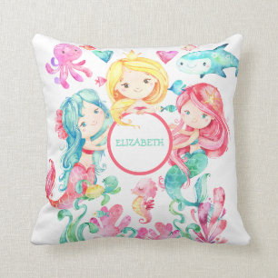 Coussin Nom du bébé Sirènes sous la Mer Cute Nursery