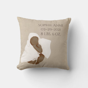 Coussin Nom du bébé Watercolor Keepsaké Statistiques de na