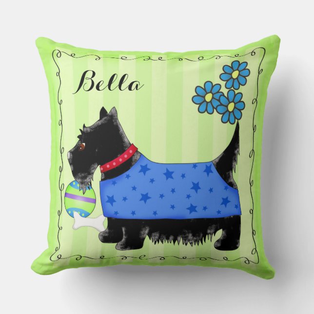 Coussin Nom du chien de Terrier écossais noir Vert personn (Recto)