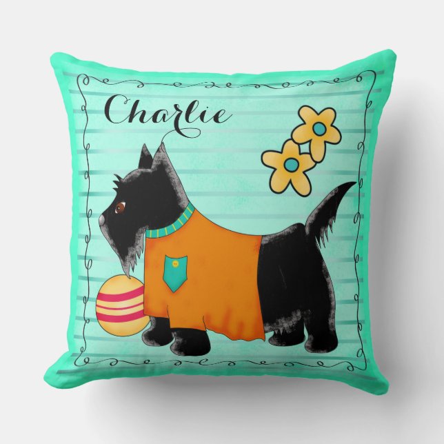 Coussin Nom du chien écossais Turquoise personnalisé Vert (Recto)