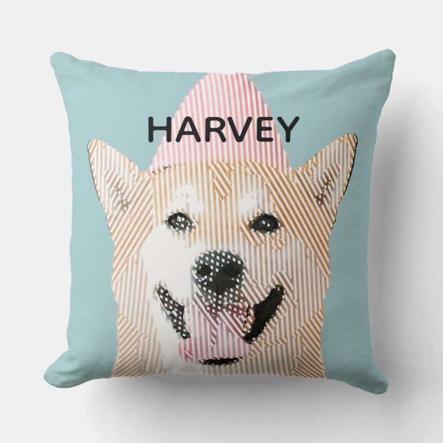 Coussin Nom du chien mignon Kawaii Souriant Shibu Inu Blue (Recto)