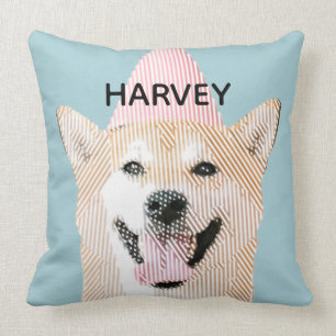 Coussin Nom du chien mignon Kawaii Souriant Shibu Inu Blue