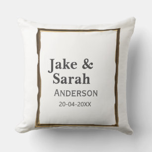 Coussin Nom du couple cadre gris doré date de mariage 