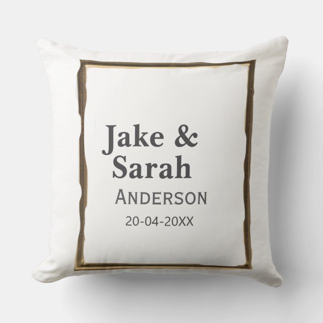 Coussin Nom du couple cadre gris doré date de mariage  (Recto)