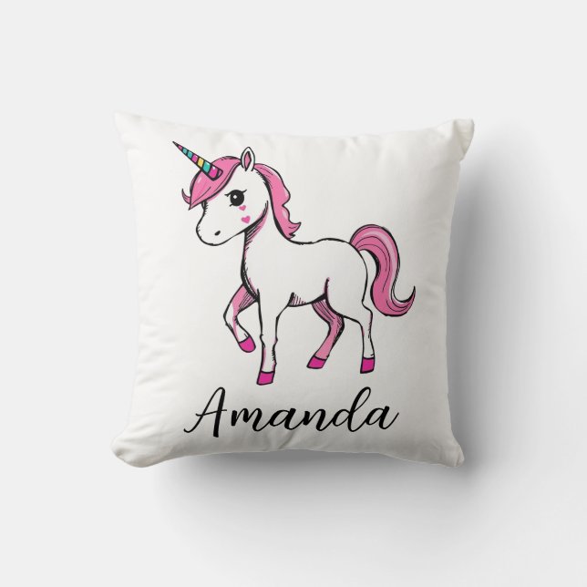 Coussin Nom du dessin animé Cute Pink Unicorn (Recto)