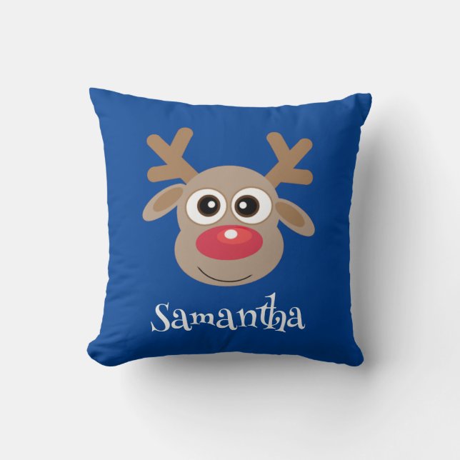 Coussin Nom du dessin de Cute Reindeer Noël bleu (Recto)