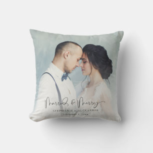 Coussin Nom du Mariage de deux photos :