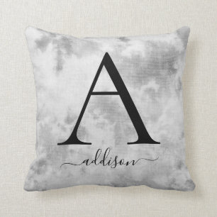 Coussin Nom du monogramme à Cravate gris-noir