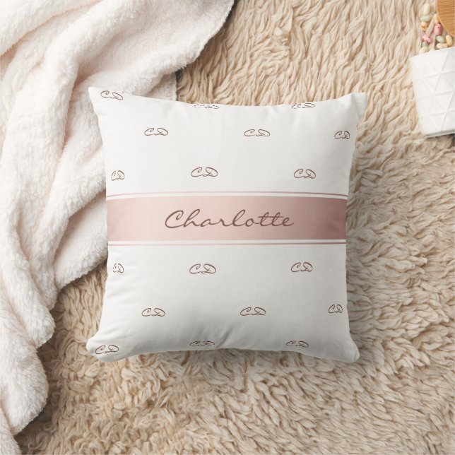 Coussin Nom du monogramme blanc brillant or rose initiales (Couverture)