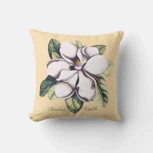 Coussin Nom du monogramme de la fleur de Magnolia