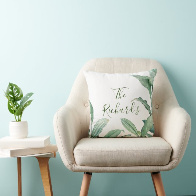 Coussin Nom du monogramme des Feuilles tropicaux verts (Chaise)