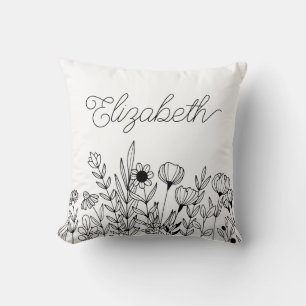 Coussin Nom du monogramme Graphique floral minimaliste sim