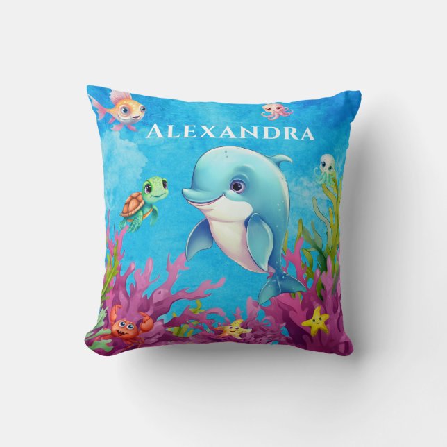 Coussin Nom du monogramme mignon Dauphin de tortue marine  (Recto)