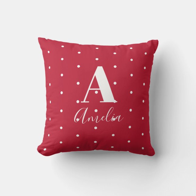 Coussin Nom du monogramme Motif Pois rouge (Recto)
