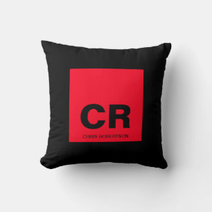 Coussin Nom du monogramme Noir Rouge Créer un cadeau perso