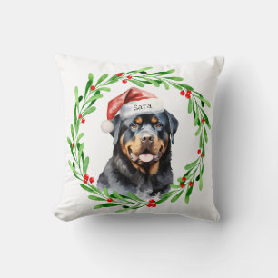 Coussin Nom du monogramme personnalisé de Noël Rottweiler