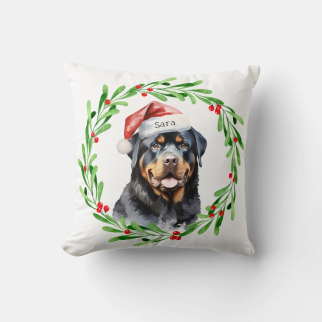 Coussin Nom du monogramme personnalisé de Noël Rottweiler (Recto)
