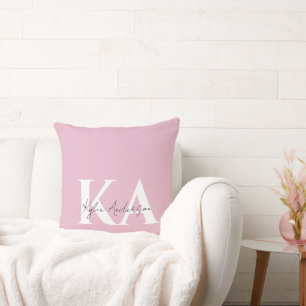 Coussin Nom du monogramme personnel rose moderne -