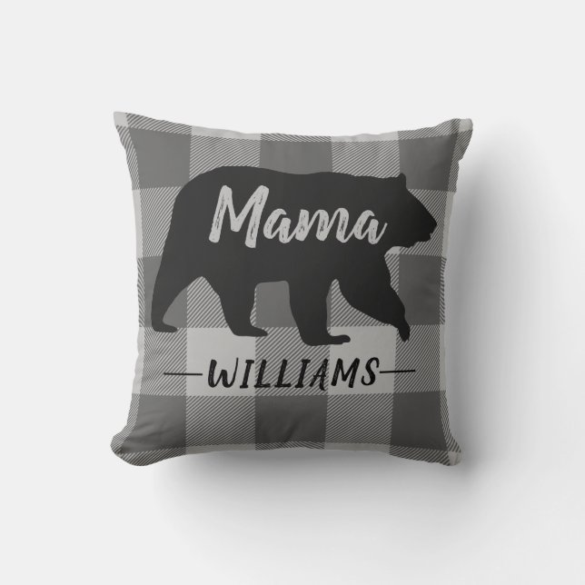 Coussin Nom du monogramme plaqué de l'ours de Mama Rustiqu (Recto)