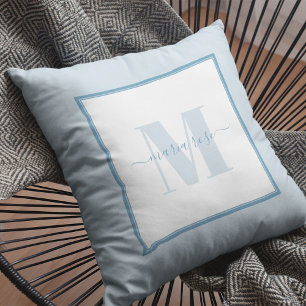 Coussin Nom du monogramme simple bleu moderne