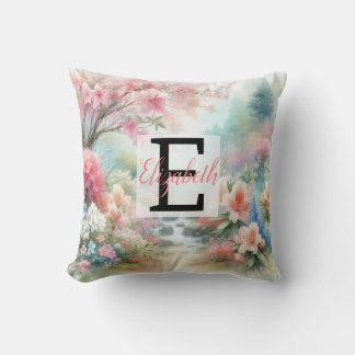 Coussin Nom du monogramme sur le parc vintage de fleurs d'