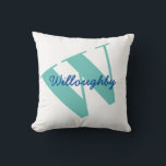 Coussin Nom du monogramme Typographie moderne<br><div class="desc">Un monogramme moderne amusant incliné et la conception de typographie de nom. Modifiez l'initiale et le nom pour personnaliser.</div>