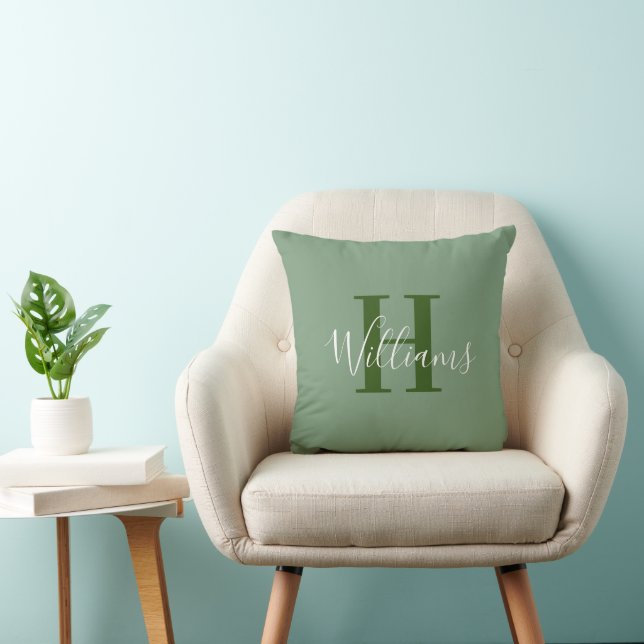 Coussin Nom du monogramme vert de la forêt Typographie du  (Chaise)