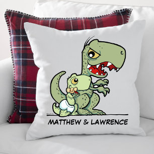 Coussin Nom du petit frère T-Rex Dinosaur personnalisé