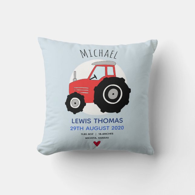Coussin Nom du tracteur de la ferme rouge Cute Nom du bébé (Recto)