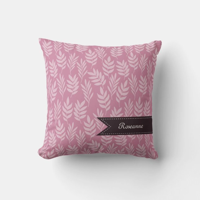 Coussin Nom Élégant Avec Motif Feuille rose Chic (Recto)