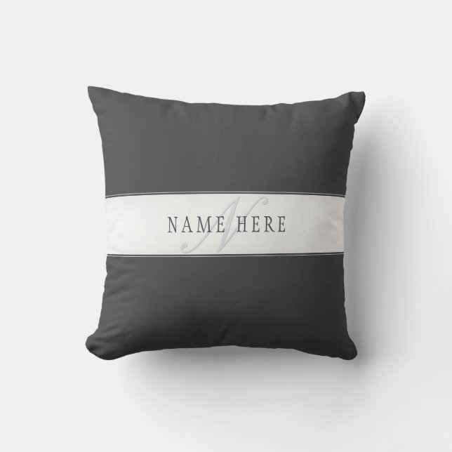 Coussin Nom élégant & Monogramme | Gris foncé & clair  (Recto)