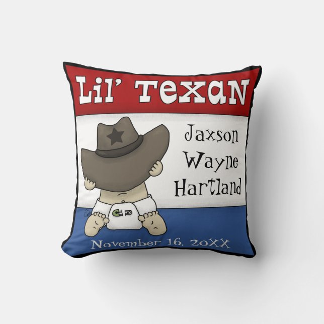Coussin Nom et date d’naissance de Lil’ Texan (Recto)