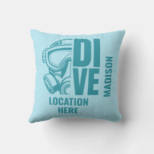 Coussin Nom et emplacement personnalisés Plongée sous-mari