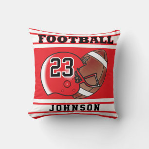 Coussin Nom et nombre rouges et blancs du football  