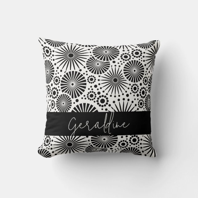 Coussin Nom étoile géométrique noir blanc moderne  (Recto)